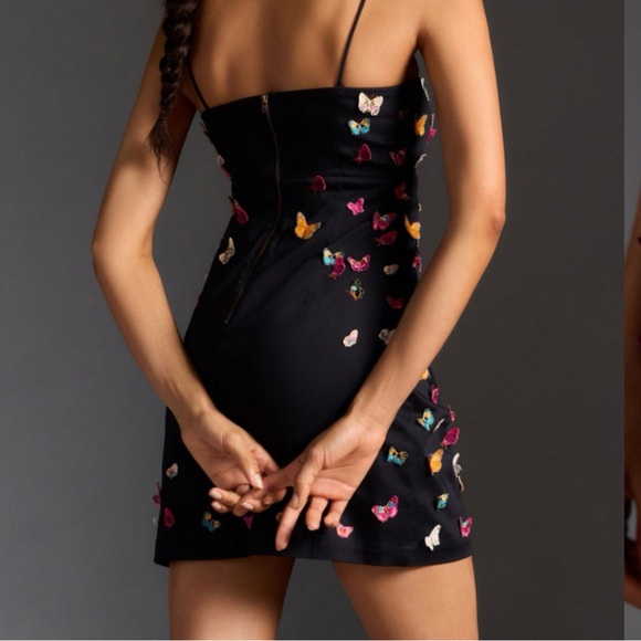 Maeve Anthropologie Black 3D Butterfly Embroidered Mini Dress Size 10 - Picture 7 of 12